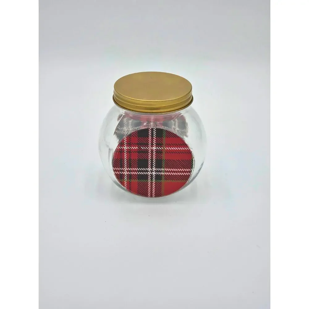 Upcycled Plaid Glass Jar – Holiday Jar, Christmas Container, Rustic Winter Decor